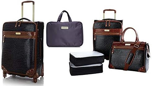 Samantha Brown 6 Piece Classic Luggage Set 25" & 21" Upright, Dowel Bag, Accessories~Black