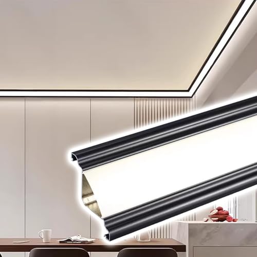 Moldura de corona negra de 7 m para ocultación de luz LED en techo