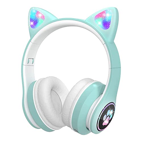 Droagoct Cuffie Bluetooth Cuffie Wireless con Microfono/Luce LED RGB, per Bambini Tablet/Scuola//Smartphone-Verde