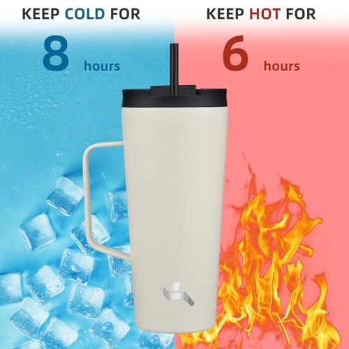 Image of Konokyo 22 oz Insulated Tumbler with Handle & Straw, Stainless Steel Mug