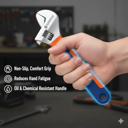 Image of Adjustable Spanner with Rubber Grip | Chrome Drop-Forged Steel, Anti-Rust Chrome Finish | Heavy-Duty Adjustable Wrench for Plumbing, Automotive, Bike & Home Use (8 inch / 10 inch / 12 inch) (8 inch)