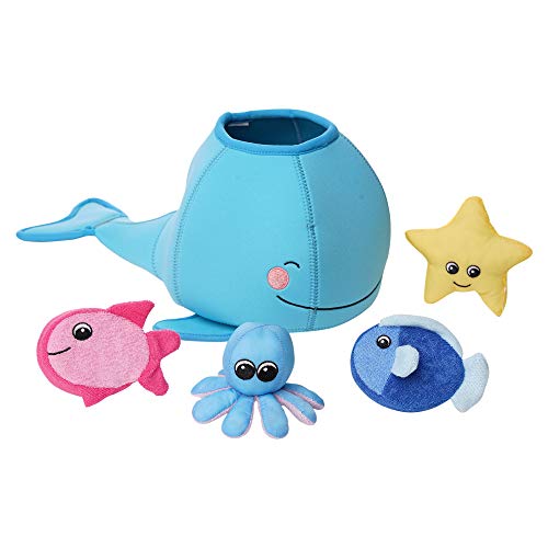 Image of Manhattan Toy Neoprene Whale 5-Piece Floating Spill n Fill Bath Toy with Quick Dry Sponges and Squirt Toy