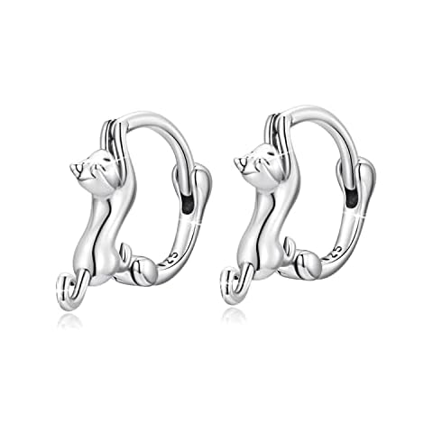 MUNDELL 925 Sterling Silver Cute Cat Tiny Huggie Hoop Earrings for Cat Lovers Hypoallergenic Earrings for Women Fine Jewelry Cover