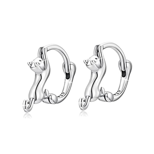 MUNDELL 925 Sterling Silver Cute Cat Huggie Hoop Earrings for Cat Lovers Snake Ear Buckles Hypoallergenic Tiny Hoop Earrings Statement Fine Jewelry