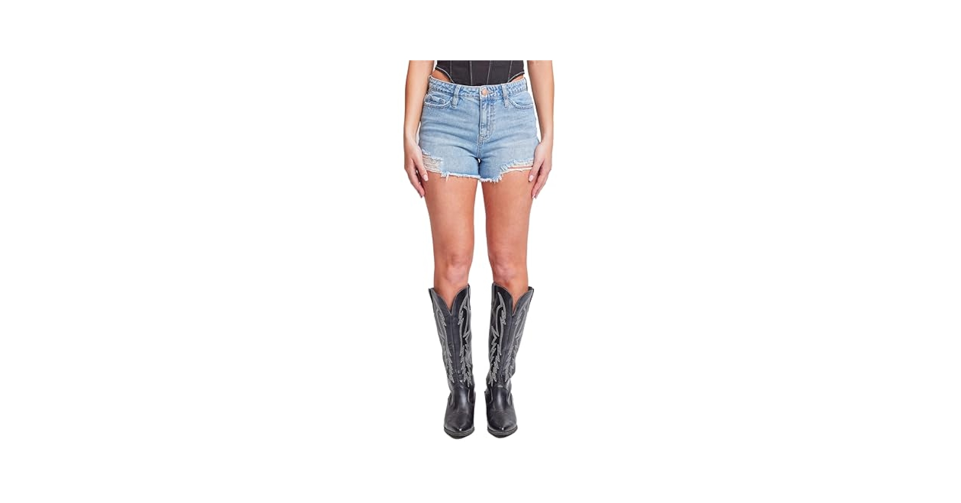 YMI Jeans Women's Festival Shorts Denim, Black Rips, 01 at