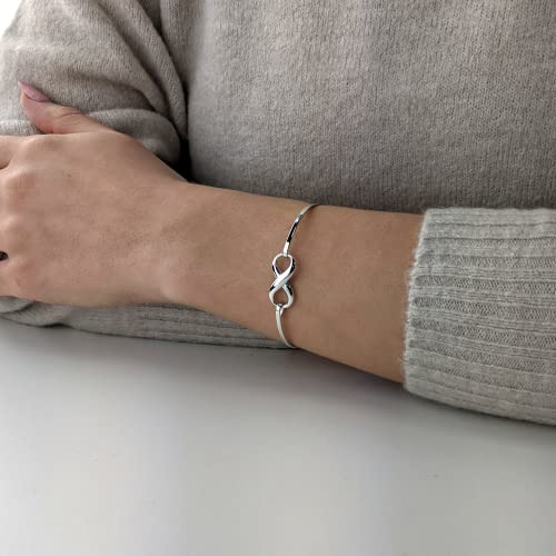 Silverly 925 Sterling Silver Infinity Bangle With Hook Clasp - Solid Silver Bracelet - Classic Jewelry for Women and Teenage Girls - Wedding Gift - Gifts for Girlfriend - Friendship Bracelets2