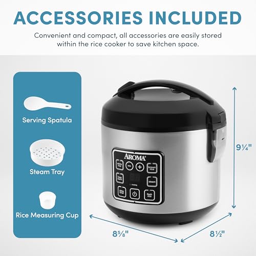 AROMA Digital Rice Cooker, 4-Cup (Uncooked) / 8-Cup (Cooked), Steamer, Grain Cooker, Multicooker, 2 Qt, Stainless Steel Exterior, ARC-914SBD 3 AROMA Digital Rice Cooker, 4-Cup (Uncooked) / 8-Cup (Cooked), Steamer, Grain Cooker, Multicooker, 2 Qt, Stainless Steel Exterior, ARC-914SBD - Image 4
