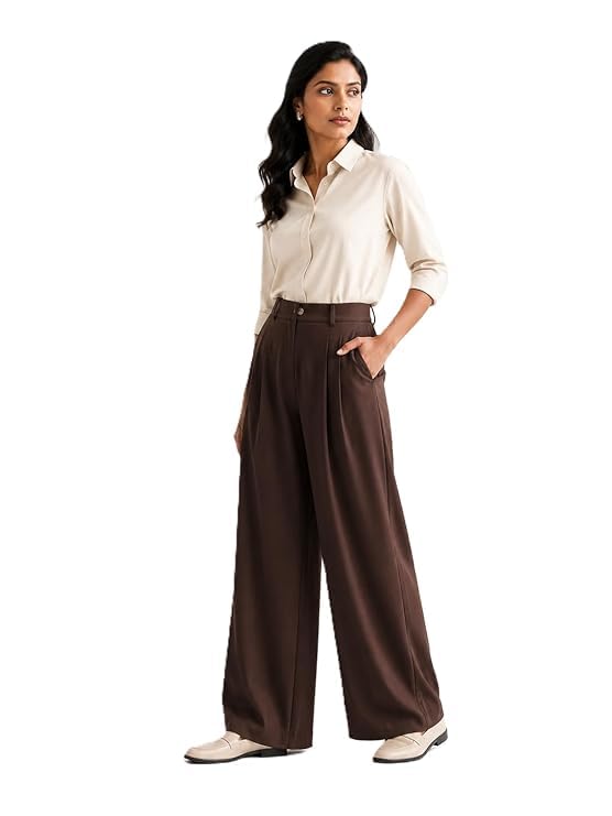 ruffkut High Waist Latest Korean Style Wide Leg Formal Casual Trousers Loose fit Pant-picture-36