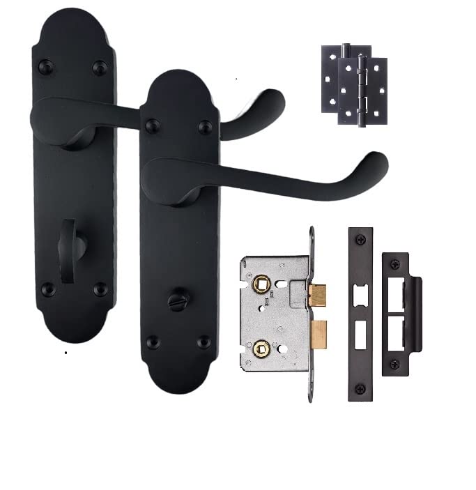 Golden Grace Victorian Scroll Bathroom Lock, Matt Black, 170x40mm