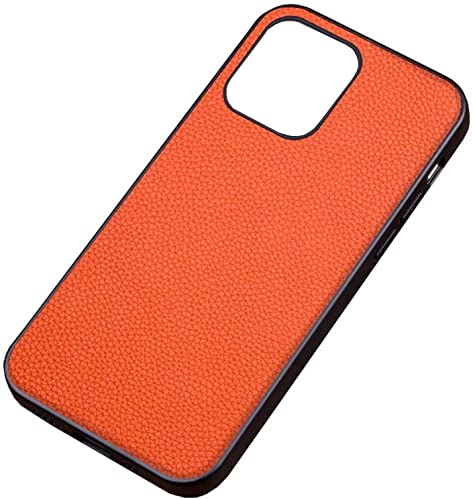 Couverture iPhone 13 Mini en cuir orange au motif litchi pour une finition élégante