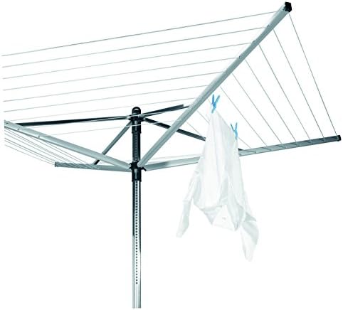 Brabantia 50 m Lift-O-Matic Rotary Washing Line (Grey) Multiple Height Adjustments, Folding Outdoor Rotating Clothes Dryer + 45 mm Ground Spike & Plastic Ground Tube
