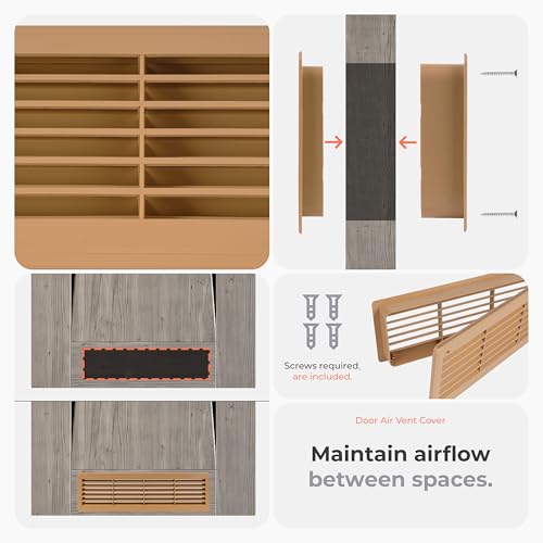 Image of Awenta 18 inch x 5 inch Inch Two Sided Oak Color Door Air Vent cover - Door Vents for Interior Doors - Universal Furniture Ventilation Guard- Register for Bathroom, Bedroom, Garage, Kitchen, Furniture