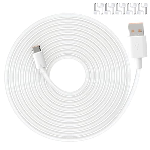 Wvxilyr Kabel USB C 10 m do bezprzewodowej kamery zewnętrznej Xiaomi Mi 1080p i Mi Camera 2K, kabel szybkiego ładowania do kamer bezpieczeństwa z 10 klipsami do łatwej instalacji
