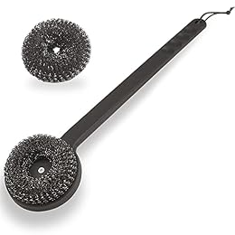 18" Long Grill Brush with Steel Wool Scrubbers, Replaceable Head