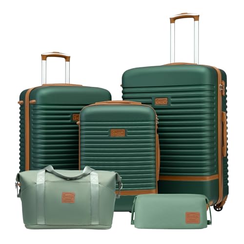 Coolife Suitcase Set 3 Piece Luggage Set Carry On Travel Luggage TSA Lock Spinner Wheels Hardshell Lightweight Luggage Set(Dark Green, 5 piece set)
