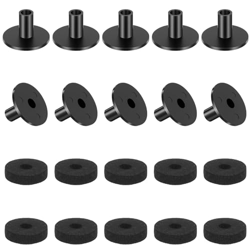 20 PCS Black Cymbal Stand Sleeves and Felts Set, 10 Pieces Round Soft Standard Size Cymbals Drum Felt Pads, 10 Pieces Plastic Cymbal Stand Replacement Accessories for Drum Set