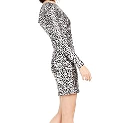 Michael Michael Kors Damen Petite Size Metallic Leopard Print Cowl Neck Back Catty Foil Cocktailkleid Schwarz/Silber