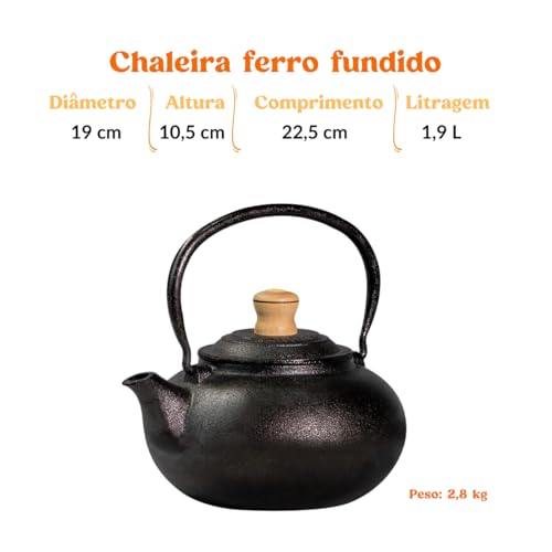 Chaleira De Ferro Fundido Com Alça e Tampa 1,9 Litros