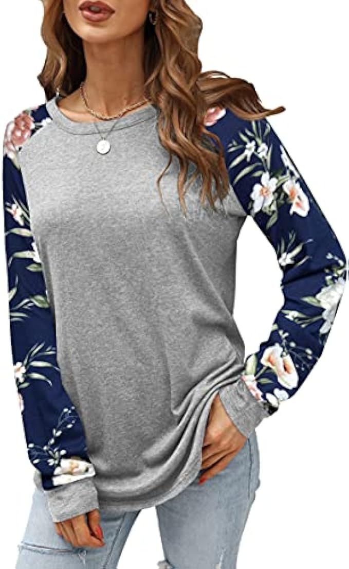 Aifer Womens Long Sleeve Tops Crewneck Casual Shirts 2024 Fall Fashion Trendy Outfits Clothes