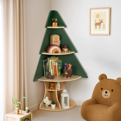 Image of OOOK Kids Book Shelf Tree Bookshelf for Kids, Corner Bookshelf with Storage, Montessori Book Shelf for Classroom, Playroom, Bedroom, Nursery