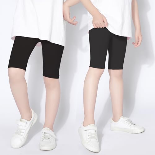 Kiench 3 Pack Girls Crop Leggings Cotton Summer Long Bike Shorts for School Sports Dance 2-11 Years2