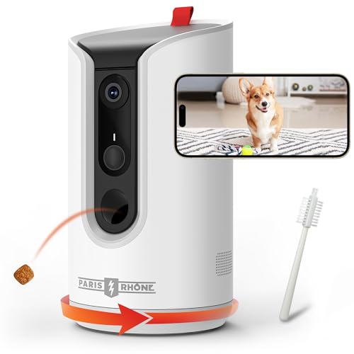 Image of Paris RHONE 2K Pet Camera, 360View Dog Camera Treat Dispenser, 5G WiFi Pets Monitoring with Phone APP, Two-Way Audio, Infrared Night Vision, Barking Detection and Motion Alerts, Works with Alexa