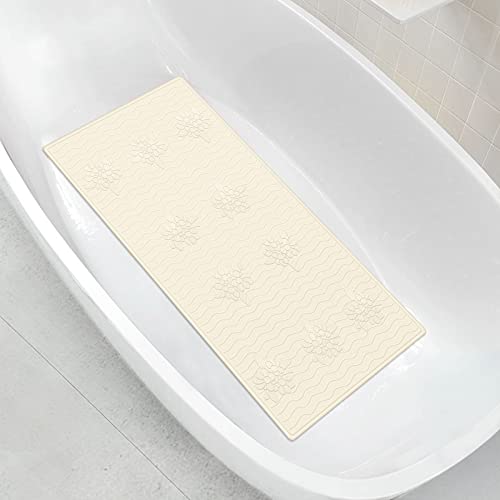 OTHWAY Non Slip Bathtub Shower Mat,Extra Large 36x17 inches Rubber Bath Tub Mat,Soft Kids Mat for Bathroom Tub with 215 Strong Suction Cups,Anti Slip Showers Mat Machine Washable(Beige-Flower)