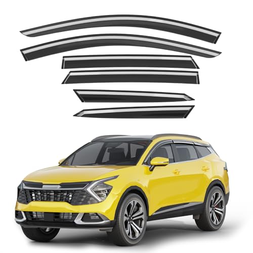 Deejecsun 6-PCS Low Profile Window Rain Guards Fit for Kia Sportage 2023-2026 Rain Guard Window Deflectors Extra-Thick Side Window Visors Vent Shades Tape-on Vent Visors Car Accessories