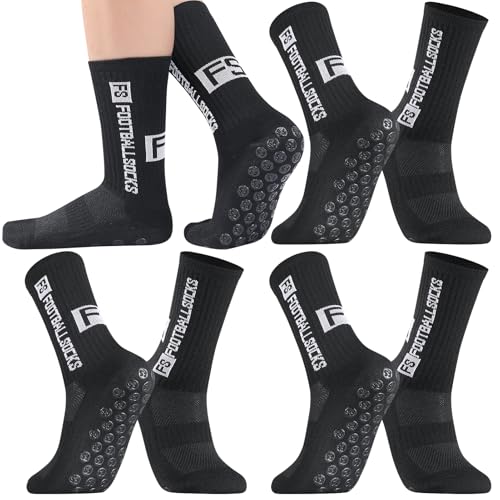 Apricitie 3 Paare Fußballsocken Herren Schwarz Fußball Socken Anti Rutsch Grip Sportsocken Atmungsaktiv Fussball Socken 35-39 für Fussball Basketball Laufen