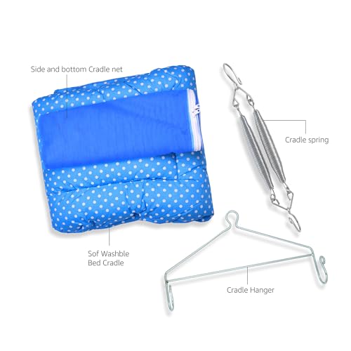 Image of Beetot New Born Baby Swing Cradle (Jhula) | Cradle Set With Mosquito Net, Spring And Triangle Hanger | Weight Capacity Up To 20Kg | Age From 0-12 Months | Bismark Premium (Dark Blue) - Cotton