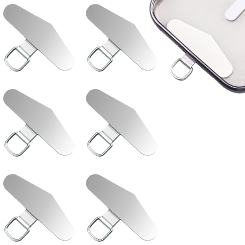 NICECRAFT 6 Pcs Metal Phone Tether Tags 1.89x0.91in Cell Phone Lanyard Case Patch Silver Mobile Phone Case Strap Insert Stainless Steel Phone Lanyard Pad Attachment for Smartphone, without Adhesive