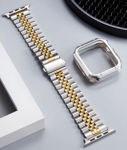 Image of BINLUN Compatible with Apple Watch Band 49mm 46mm 45mm 44mm 42mm 41mm 40mm 38mm for Men Women, Stainless Steel Metal Strap with TPU Case Fit for iWatch Series Ultra /SE3 /11 /10 /9 /8 /7 /SE2 /SE /6 /5 /4 /3 /2 /1