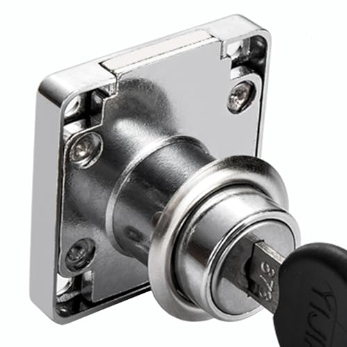 YOUTU® Schrankschloss Möbelschloß Zylinder-Möbelschloss Aufschraubschloss mit Schlüssel Set für Schubladen & Schränke | Stahl vernickelt | Dornmaß: 22mm 26mm 32mm (22mm)