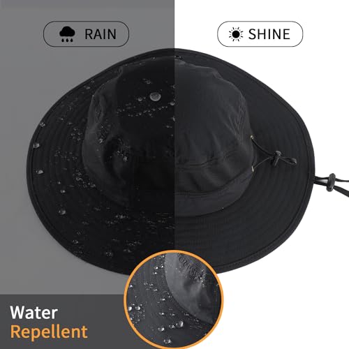 Image of Home Prefer UPF50+ Mens Sun Hat Wide Brim Womens UV Protection Beach Bucket Hat for Fishing Hiking Snap Up Cowboy Hat