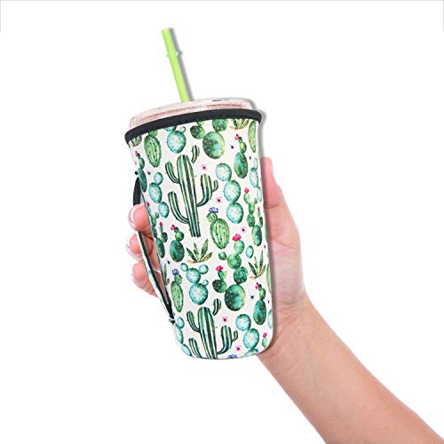 Reusable Iced Coffee Cup Sleeve Neoprene Insulated Sleeves Cup Cover Holder Idea For 30oz - 32oz Tumbler Cup,Trenta Starbucks,Large Dunkin Donuts (Only Cup sleeves) (Cactus) - Thumbnail 2
