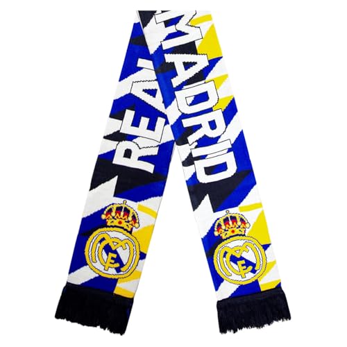 Icon Sports Officially Licensed Real Madrid Soccer Supporter Scarf – Modern Geometric Knit Fan Scarf with Club Crest - Home