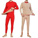 RCLONGEU Thermounterwäsche Herren Thermo Unterwäsche Herren Funktionsunterwäsche Skiunterwäsche Winter Thermowäsche Set Warm Weich Atmungsaktiv Thermounterhemd Thermounterhose (Red,XXL)