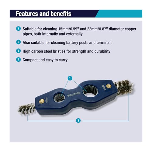 Eclipse Professional Tools E4IN1PCDT 4-in-1 Rohrreinigungs- & Entgratungswerkzeug – Innen- & Außenreinigung von 15 mm & 22 mm Kupferrohren
