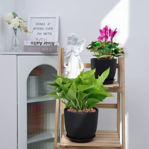 Whonline Plastic Planter 10/9/8/6 Inch Flower Pot Indoor Plastic Pots For Plants With Drainage Hole And Tray Modern Decorative For Gifts Succulents Flowers Cactus, Black #TOP5