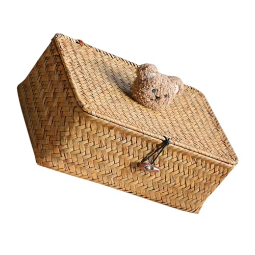 Panier de rangement tissé avec couvercle boîte ours iplusmile