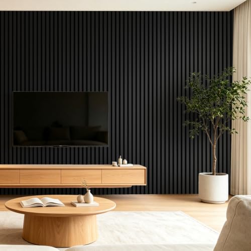 Image of Art3d 6-Piece Wood Acoustic Panels for Noise Reduction, 3D Textured Wall Paneling for Living Room Bedroom TV Background Interior Decor, Blackwood