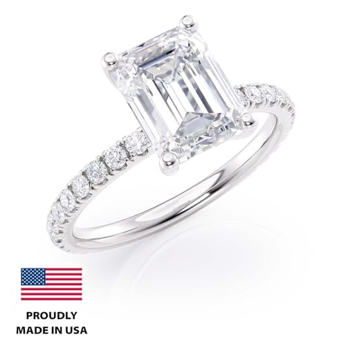 2 to 6 Carat Emerald Cut Moissanite Engagement Ring for Women - 1/4 Carat Natural Diamond - 14k Gold (G-H/VS, SI, cttw, DEW) Anniversary Promise Ring Size 4 to 11 Made in USA2