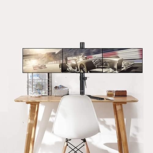 Suptek Triple Monitor Mount - Triple Monitor Desktop Stand for 3 Monitors 13-27 inch Adjustable Monitor Arm Support Max.10kg Triple Arm Desk Mount, Triple PC Desk Mount