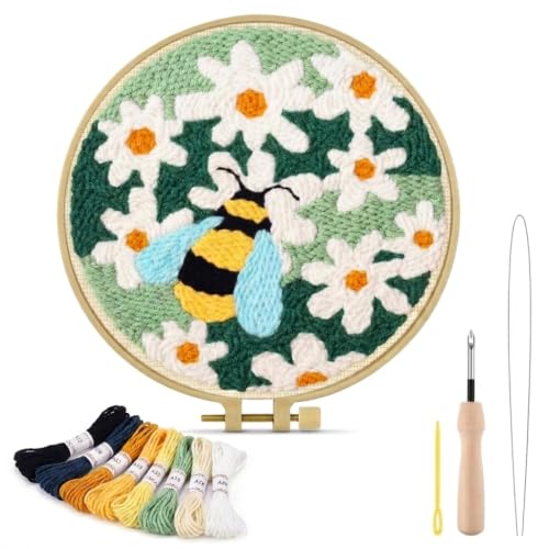 Image of PATPAT DIY Tufting Art Craft Kit Punch Needle Embroidery Set with Pattern Hoop Tools and Yarn for Creative Home Craft Activities
