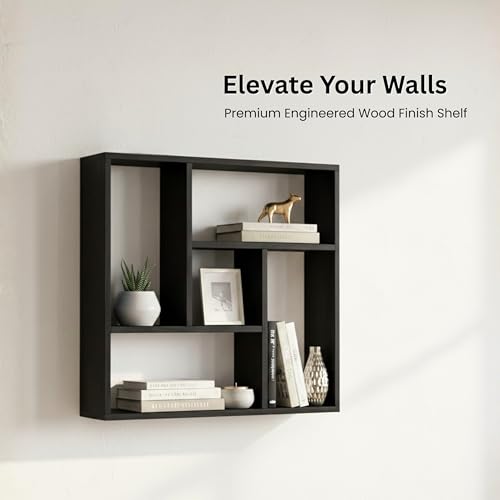 Image of Home Sparkle Decortive Wall Shelf for Home and Office Display Wall Rack with 5 Shelves (Black, Large)