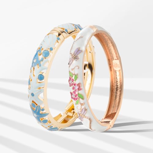 Image of UJOY Vintage Cloisonne Jewelry Handcrafted Bracelets Gorgeous Enameled Flower Plated Cuff Bangles Gifts 88A