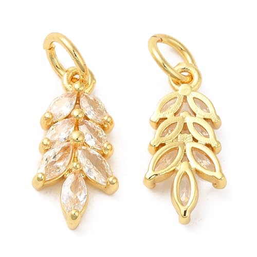 LiQunSweet 20 Pcs 18K Gold Plated Tree Charms Leaf Brass Cubic Zirconia Charm Spring Plant Leaves Crystal Charms for DIY Jewelry Bracelet Accessory
