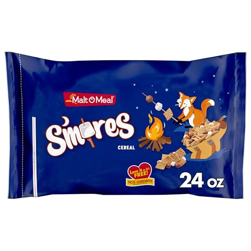 Malt-O-Meal S'mores - Cereal de desayuno, cereales Smores con cuadrados de miel Graham y bocados de chocolate y trozos de malvavisco, cereales grandes para la familia, 24 onzas, bolsa de cereales
