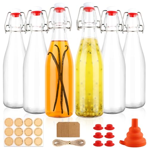 UrSpeedtekLive 6 Pack 12 oz Swing Top Glass Bottles, 375 ML Flip Top Brewing Bottles with Airtight Stopper for Vanilla Extract, Kombucha, Beer, Kefir, Mead