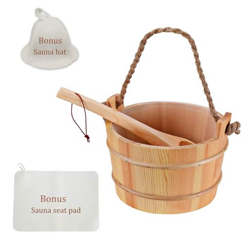 Novalty Handmade Sauna Bucket & Ladle Set Traditional Wooden Water Bucket 5 Liter (1.3 Gallon) with...